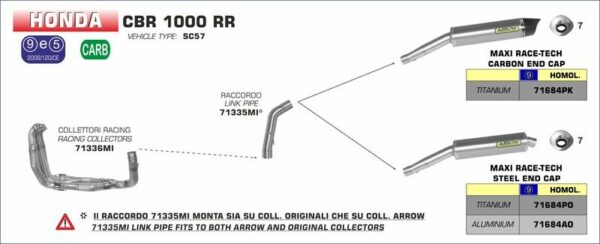 CONECTOR CENTRAL ARROW PARA HONDA CBR1000RR 2004-2007 - Image 3