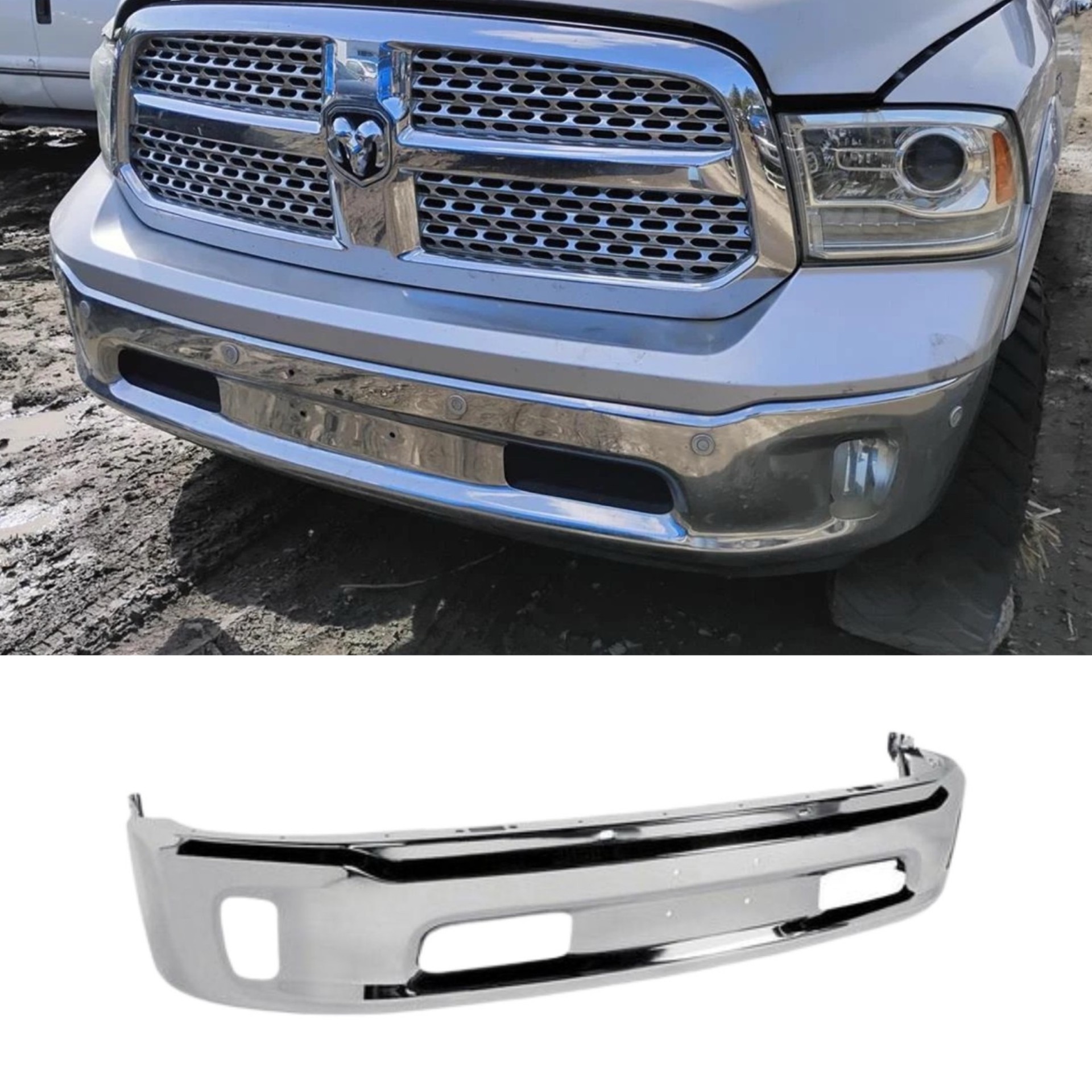 PARAGOLPE ORIGINAL DELANTERO CROMADO PARA DODGE RAM 1500 68160853AB - Imagen 4